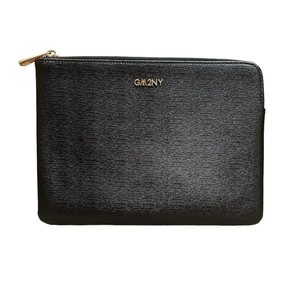 GM2NY Black Brushed Leather Clutch Zipper Closure Lined Get Me 2 New York NWOT